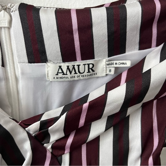 AMUR Kristen Dress in Bordeaux Multi Long‎ Sleeve Stripe Mini Dress size 8 - Picture 9 of 14